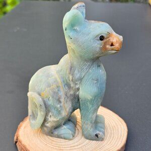Amazonite & Quartz Cat Figurine | 324g Crystal Sculpture | Healing Animal Totem